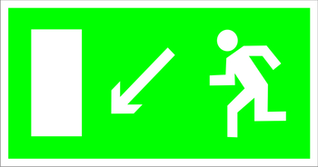 E08 направление к эвакуационному выходу налево вниз (пластик, 300х150 мм) - Знаки безопасности - Эвакуационные знаки - магазин "Охрана труда и Техника безопасности"